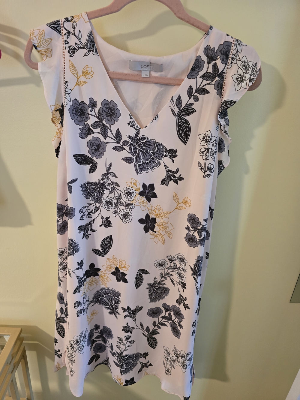 LOFT Pink Floral V-Neck Shift Dress